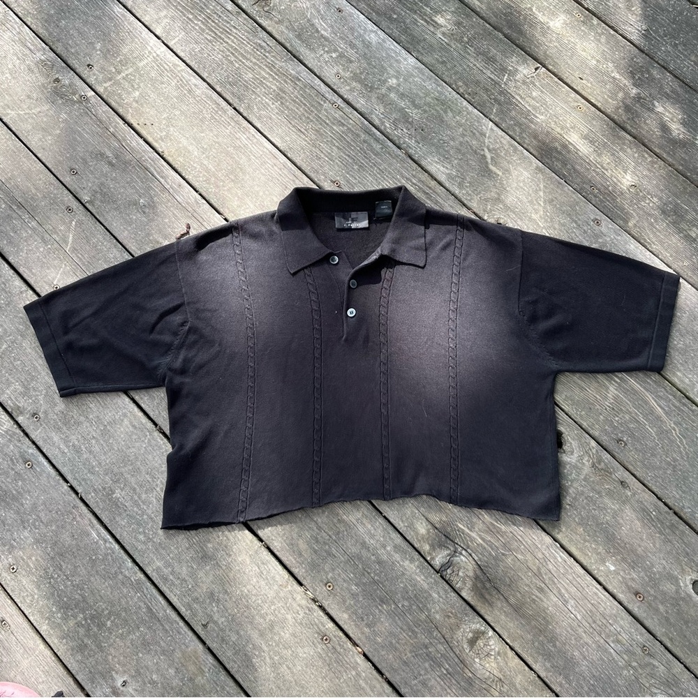 JF J.Ferrar black short sleeve polo sweater top
